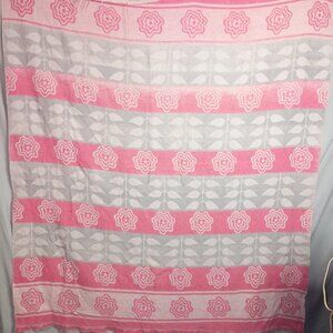 Vintage Cotton Woven Camp Blanket Pink/Gray/White Floral 64"X72"